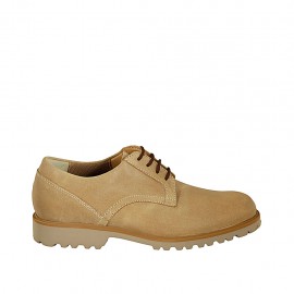 Men's laced shoe in beige nubuck leather - Available sizes:  37, 38, 46, 47, 48, 49, 50