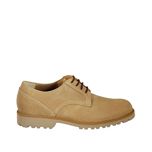 Scarpa stringata da uomo in nabuk beige - Misure disponibili: 37, 38, 46, 47, 48, 49, 50