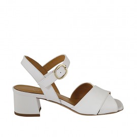 Sandalia para mujer con cinturon en piel blanca tacon 4 - Tallas disponibles:  32, 43, 44, 45, 46
