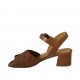 Sandalo da donna con cinturino in pelle e pelle intrecciata color cuoio tacco 4 - Misure disponibili: 32, 33, 34, 42, 45, 46