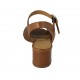 Woman's strap sandal in tan leather and braided leather heel 4 - Available sizes:  32, 33, 34, 42, 45, 46