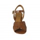 Woman's strap sandal in tan leather and braided leather heel 4 - Available sizes:  32, 33, 34, 42, 45, 46