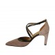 Scarpa aperta da donna con cinturino ed elastico in pelle nera e camoscio rosa tacco 8 - Misure disponibili: 33, 34, 42, 43, 44, 45, 46