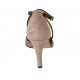 Scarpa aperta da donna con cinturino ed elastico in pelle nera e camoscio rosa tacco 8 - Misure disponibili: 33, 34, 42, 43, 44, 45, 46