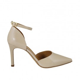 Scarpa aperta da donna in vernice nude con cinturino tacco 8 - Misure disponibili: 32, 42, 43, 44, 45, 46