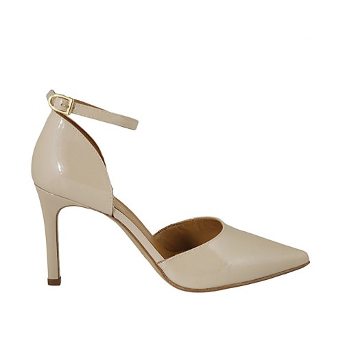 Zapato abierto para mujer en charol color desnudo con cinturon tacon 8 - Tallas disponibles:  42, 43, 44, 45, 46