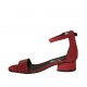 Zapato abierto para mujer con cinturon al tobillo en piel estampada y gamuza roja tacon 3 - Tallas disponibles:  34, 43, 44
