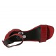 Woman's open shoe with ankle strap in red printed leather and suede heel 3 - Available sizes:  34, 43, 44