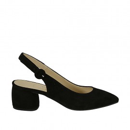 Slingback für Damen aus schwarzem Wildleder Absatz 5 - Verfügbare Größen:  45