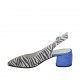 Zapato destalonado para mujer en gamuza azul aciano y a rayas brillante blancas y negras tacon 5 - Tallas disponibles:  32, 33, 34, 42, 43