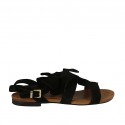 Woman's strap sandal with flower in black suede heel 1