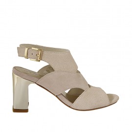 Woman's sandal in powder rose suede and glittered printed suede heel 7 - Available sizes:  34, 42, 43, 44