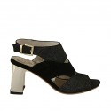 Damensandale aus schwarzem Wildleder und glitzerndem bedrucktem Wildleder Absatz 7