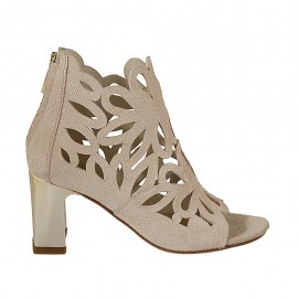 Zapato abierto para mujer con cremallera en gamuza perforada imprimida brillante rosa polvo tacon 7 - Tallas disponibles:  43, 46