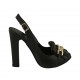Sandalo da donna con plateau, catena e frange in pelle nera tacco 11 - Misure disponibili: 32, 33, 42, 46, 47