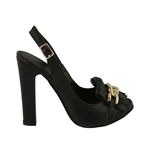 Sandale pour femmes avec plateforme, chaîne et franges en cuir noir talon 11 - Pointures disponibles:  32, 33, 42, 46, 47