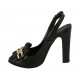 Woman's sandal with platform, chain and fringes in black leather heel 11 - Available sizes:  32, 33, 42, 46, 47