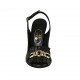 Woman's sandal with platform, chain and fringes in black leather heel 11 - Available sizes:  32, 33, 42, 46, 47