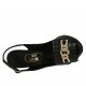 Woman's sandal with platform, chain and fringes in black leather heel 11 - Available sizes:  32, 33, 42, 46, 47