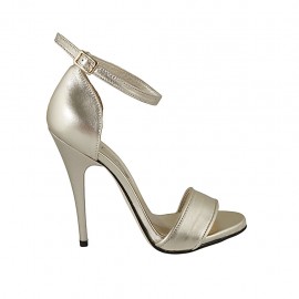 Chaussure ouverte pour femmes avec courroie en cuir lamé platine talon 11 - Pointures disponibles:  32, 42, 43, 44, 45, 46, 47