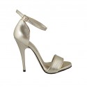 Chaussure ouverte pour femmes avec courroie en cuir lamé platine talon 11