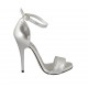 Zapato abierto con cinturon para mujer en piel laminada plateada tacon 11 - Tallas disponibles:  42, 43, 45, 46