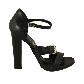 Zapato abierto para mujer con cinturon y hebilla en piel negra tacon 11 - Tallas disponibles:  32, 33, 34, 42, 43, 44, 46