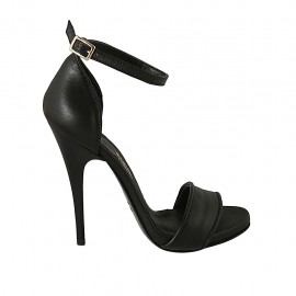 Zapato abierto para mujer con cinturon en piel negra tacon 11 - Tallas disponibles:  46, 47