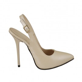 Slingback für Damen mit Plateau aus perligem nudefarbenem Leder Absatz 12 - Verfügbare Größen:  33, 34, 43, 44, 45