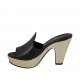 Woman's open mule in black leather and golden patent leather with platform and heel 10 - Available sizes:  33, 34, 42, 43