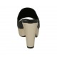 Woman's open mule in black leather and golden patent leather with platform and heel 10 - Available sizes:  33, 34, 42, 43