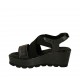 Sandalia para mujer con elastico, plataforma y cierre de velcro en piel laminada negra brillante cuña 6 - Tallas disponibles:  43, 44, 45