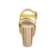 Woman's strap sandal with platform in yellow suede, yellow and platinum laminated leather and multicolored wedge heel 9 - Available sizes:  32, 33, 34, 42, 43, 44