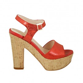 Woman's strap sandal with platform in red printed laminated suede heel 12 - Available sizes:  32, 33, 34, 42, 43, 44