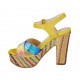Sandale pour femmes avec courroie et plateforme en daim jaune, cuir verni holographique et tissu multicouleur talon 12 - Pointures disponibles:  31, 32, 34, 42, 43, 44