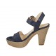 Woman's strap sandal in blue printed and laminated suede with platform and wedge heel 10 - Available sizes:  32, 34, 42, 43, 44
