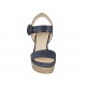 Woman's strap sandal in blue printed and laminated suede with platform and wedge heel 10 - Available sizes:  32, 34, 42, 43, 44