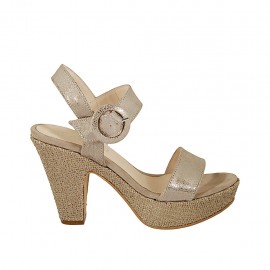 Sandale pour femmes en daim imprimé et lamé taupe avec courroie, plateforme et talon compensé 10 - Pointures disponibles:  32, 33, 34, 42, 43, 44, 45