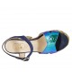 Woman's strap sandal with platform in blue suede, multicolored holographic patent leather and multicolored fabric heel 12 - Available sizes:  31, 32, 33, 34, 42, 43, 44, 45
