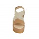 Sandalo da donna con elastico, plateau e velcro in pelle color cuoio zeppa 6 - Misure disponibili: 31, 33, 34, 42, 43, 44, 45, 46