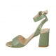 Woman's sandal with anklestrap in green and platinum laminated leather heel 7 - Available sizes:  31, 42, 43