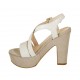 Sandalia para mujer con cinturon y plataforma en piel blanca y gamuza beis tacon 12 - Tallas disponibles:  33, 34, 42, 43, 44