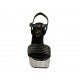 Sandalia para mujer con plataforma y cinturon en piel negra y tejido gris tacon 12 - Tallas disponibles:  32, 33, 34, 42, 43, 44