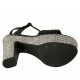 Sandale pour femmes avec plateforme et courroie en cuir noir et tissu gris talon 12 - Pointures disponibles:  32, 33, 34, 42, 43, 44