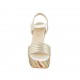Sandale pour femmes avec courroie et plateforme en cuir blanc et lamé platine et tissu multicouleur talon 12 - Pointures disponibles:  31, 32, 33, 34, 42, 43, 44