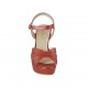 Sandale pour femmes avec courroie et plateforme en cuir lamé rouge talon 10 - Pointures disponibles:  32, 33, 34, 43