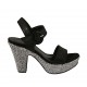 Sandalo con cinturino e plateau in camoscio laminato stampato nero e tessuto grigio tacco 10 - Misure disponibili: 32, 33, 34, 42, 43, 44