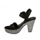 Sandalo con cinturino e plateau in camoscio laminato stampato nero e tessuto grigio tacco 10 - Misure disponibili: 32, 33, 34, 42, 43, 44