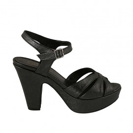 Sandalo con cinturino da donna con plateau in pelle laminata nera tacco 10 - Misure disponibili: 43