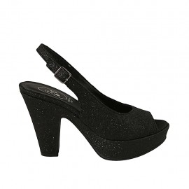 Sandalia negra brillante para mujer con plataforma y tacon 10 - Tallas disponibles:  32, 33, 34, 43